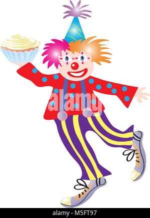 A colorful cartoon clown throwing a custard pie Stock Vector