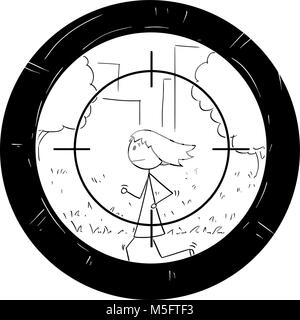 Cartoon of Woman Doing Jog Being Targeted by Sniper Scope Stock Vector