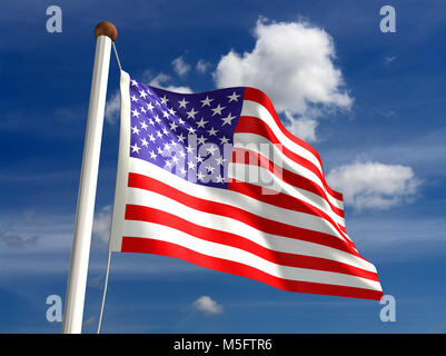 American flag waving in the wind on blue sky background. USA flag. Flag ...