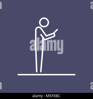 Man using smartphone icon ui people simple line flat illustration. Stock Vector