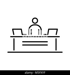 Reception security desk business people icon simple line flat illustration. Stock Vector