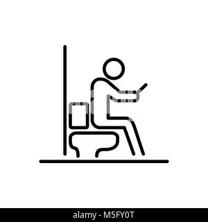 Man using smartphone at wc icon ui people simple line flat illustration. Stock Vector