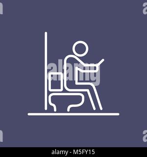 Man using smartphone at wc icon ui people simple line flat illustration. Stock Vector