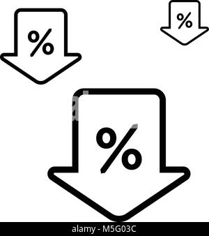 Down arrow with percentage symbol icon, down arrow linear icon, percent vector isolated on background Stock Vector