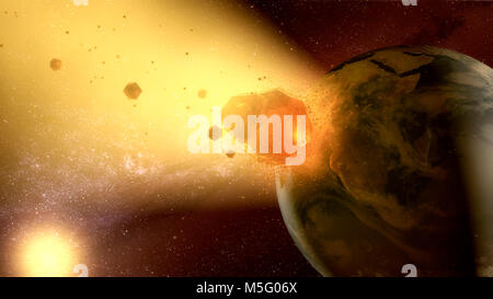 3d rendering. Meteorite crashing against planet earth Stock Photo