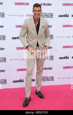 Sydney, Australia. 22nd February 2018.  Cam Cranley (The Bachelorette),  attends the Cosmopolitan + Tinder annual Bachelor of the Year Award at Coogee Stock Photo