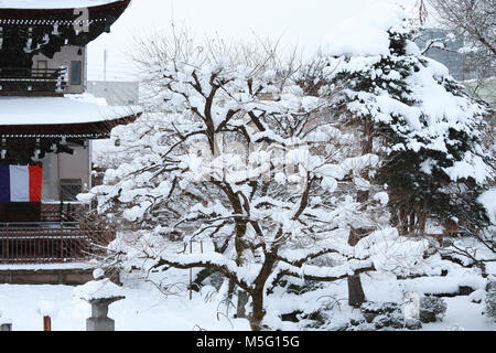 Kokubunji (Kokubun Temple) on the snow day in Takayama city in winter ,temple in takayama,JAPAN. Stock Photo