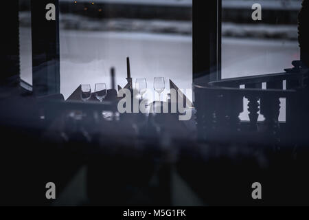 Empty glasses in restaurant table Stock Photo