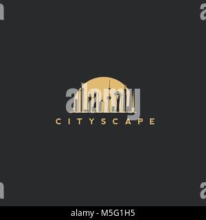 golden cityscape vector illustration. Stock Vector