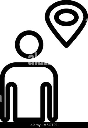 Map pointer with man line icon. Outline and filled vector sign, linear and full pictogram isolated on white, logo illustration Stock Vector