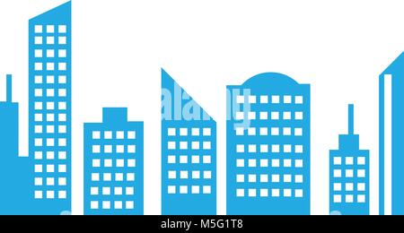 Blue City skyline and building icon line outline style isolated on white background, the illustration is flat, vector, pixel perfect for web and print Stock Vector