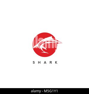 white shark in red circle. Stock Vector