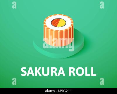 Sakura roll isometric icon, isolated on color background Stock Vector