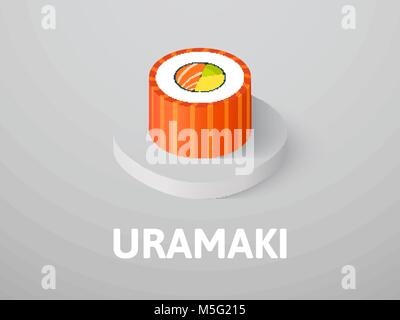 Uramaki isometric icon, isolated on color background Stock Vector