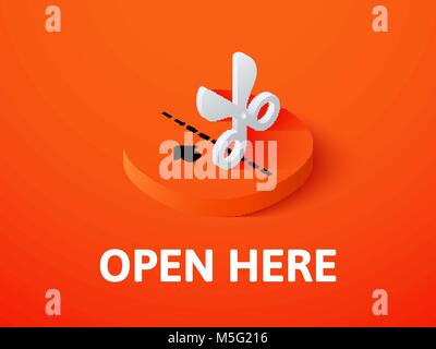 Open here isometric icon, isolated on color background Stock Vector