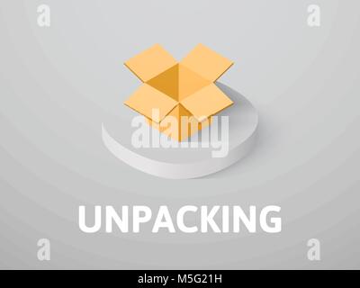 Unpacking isometric icon, isolated on color background Stock Vector