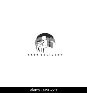 delivery man the scooter with order illustration. Stock Vector
