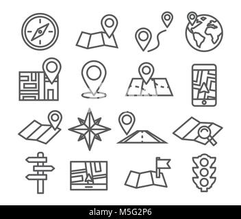 Navigation and Map line icons Stock Vector