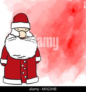 Santa Claus and red background painted. Hand-drawn sketches doodles in beautiful outfits and costumes. Happy childhood icons. Stock Vector