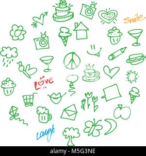 Vector Love Doodles. Hand-drawn sketches. Happy childhood icons. Stock Vector