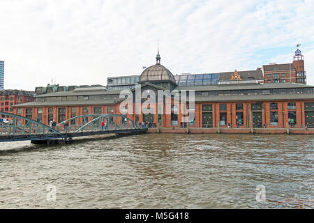 Fischmarkt / fish auction hall - where fish is traded in Hamburg. Riverside view from Elbe.  It is Germany's largest port and second largest in Europe Stock Photo