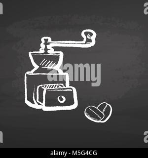 Coffee Grinder Chalkboard Sketch. Concept Vector Artwork with copy Space. Ideal for Food Price Labeling and Poster Layouts. Stock Vector