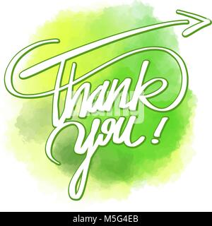 Thank you word hand lettering. Vector Artwork Concept. Ready for Poster Print and Greeting Card Design with Green Background. Stock Vector