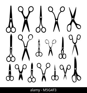 Scissor Icon Set Vector. Different Types. Opened And Closed. Hairdressing. Hair. Isolated Flat illustration Stock Vector