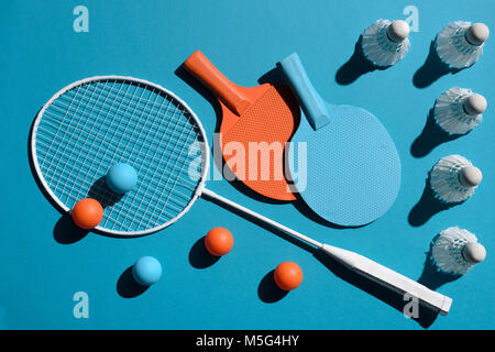 ping pong and badminton equipment Stock Photo