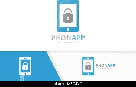 Vector lock and phone logo combination. Safe and mobile symbol or icon. Unique padlock and device logotype design template. Stock Vector