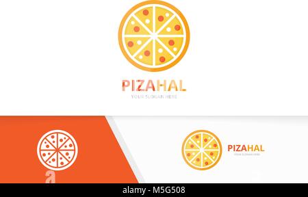 Vector pizza logo combination. Food symbol or icon. Unique pizzeria and restaurant logotype design template. Stock Vector