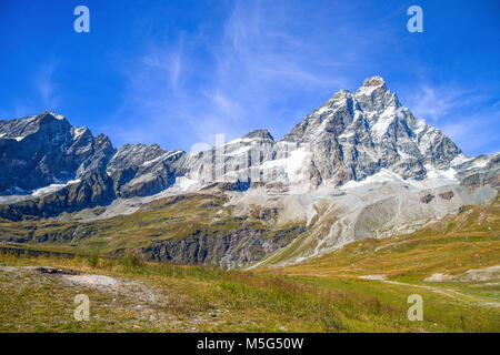 Cervino mount (Matterhorn) seen from Plan Maison, Breuil-Cervinia, Val D'Aosta, Italy. Stock Photo