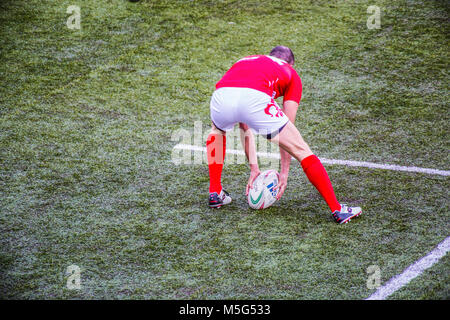 GENOA, ITALY APRIL 2015 -  Rugby player grabs the oval ball Stock Photo