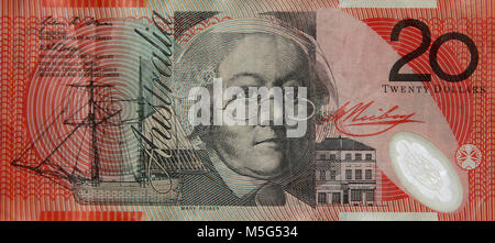 Close-up of the obverse side of the Australian twenty (20) - dollar note Stock Photo