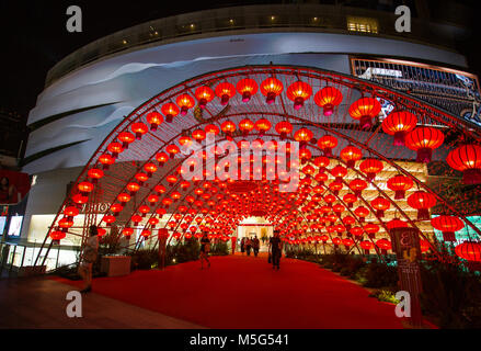 BANGKOK, THAILAND - FEBRUARY 09, 2017 - Colorful red Chinese lanterns shine for New Year, hanging for decorated, in Bts sky train Station Phrom Phong, Stock Photo