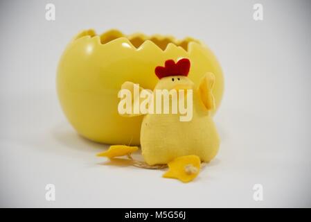 Yellow Easter chicken greeting card Stock Photo