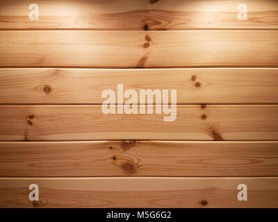 Beautiful wooden background - natural spruce planks with two backlights illuminated from above as a texture (high details). Stock Photo