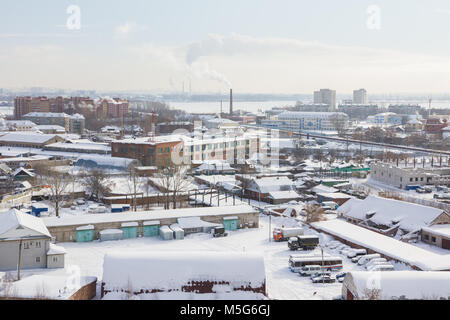 Skyline of winter snow industrial city in Russia Stock Photo