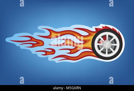 Vector red flames tunning car style on blue Stock Vector