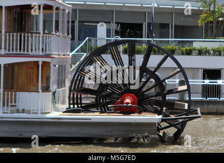 The stern of a Paddle Steamer / Paddle Wheelers on Brisbane River, Australia Stock Photo