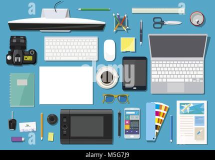 Concept business office set with a view from the top Stock Vector