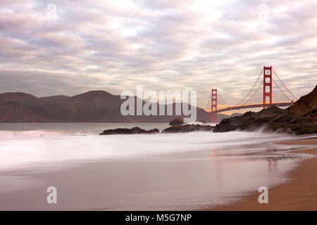 Golden Gate Bridge from Baker Beach, San Francisco, California, USA Stock Photo