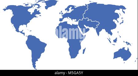 Blue silhouette isolated World map Stock Vector