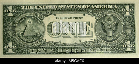 Close-up of the reverse side of a one dollar bill, United States of America Stock Photo