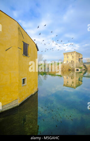 Borghetto sul Mincio is one of the most beautiful villages in Italy, one of those places that seem unreal. Perfect for a romantic getaway. Stock Photo