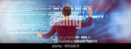 Composite image of businessman using invisible interface Stock Photo