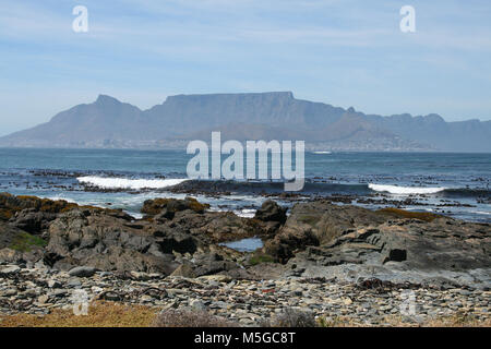 View of Table Mountain from Robben Island, Cape Town, South Africa Stock Photo