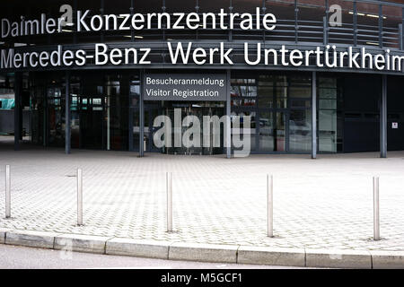 Stuttgart, Germany - February 03, 2018: The visitor entrance of the Daimler headquarters of the Mercedes-Benz plant Untertuerkheim on February 03, 201 Stock Photo