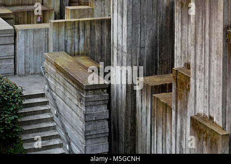 WASHINGTON -Concrete blocks with plenty of lines and angles create interesting shapes and textures in the Canyon Waterfall area of Seattle. Stock Photo