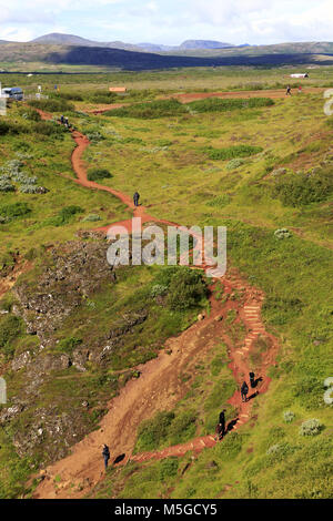 Walking trail connecting Keride Crater and visitor center at Kerid Crater.Golden Circle.Grimsnes.South Iceland.Iceland Stock Photo